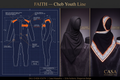 Cheb Youth Line campaign concept with jumpsuit blueprint and illustrative day/night headwear views. UV, material, reflective and vehicle-recognition claims are unverified.