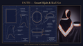 FAITH Smart Hijab and Kufi campaign concept with two blueprints and illuminated headwear artwork. Materials, UV and reflective safety labels are unverified.