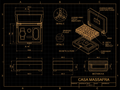 Collectors case R&D blueprint with compartment layout, exploded assembly and leopard-print lining concept. Conflicting dimensions and material labels are not validated production specifications.